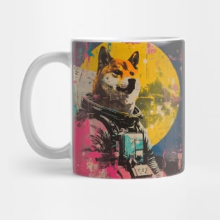 Vintage and vivid shiba dog astronaut portrait Mug